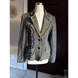 Spy Exchange tweed embroidered blazer with raw hem Small